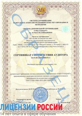 Образец сертификата соответствия аудитора №ST.RU.EXP.00006191-3 Архангельск Сертификат ISO 50001